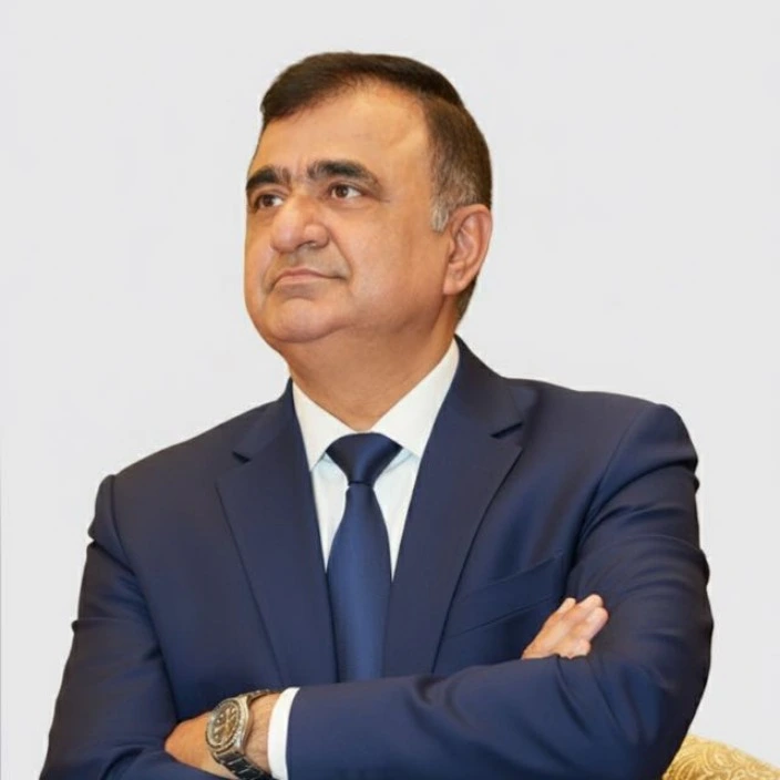 Dr. Rakshit Tandon in a navy suit