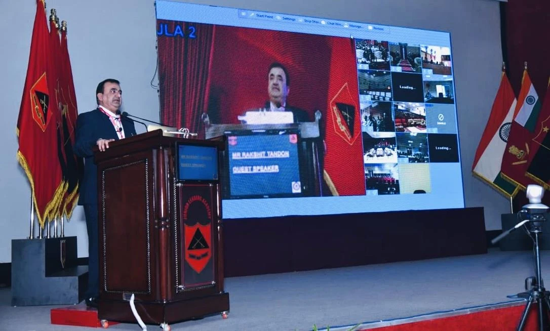 Rakshit Tandon speaking at an armed forces engagement